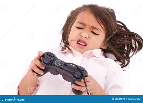 Frustrated Upset Angry Little Girl Gamer Experiencing Game Over Stock