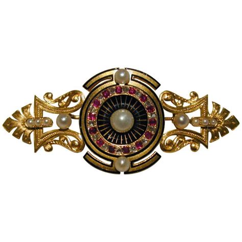 Antique Enamel Pearl Ruby Diamond Brooch For Sale At 1stdibs