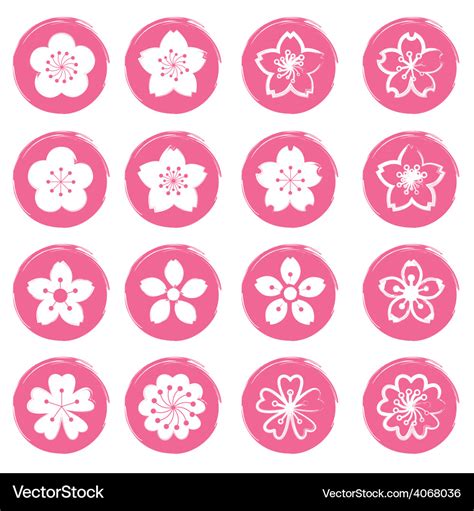 Cherry Blossoms Or Sakura Flowers Icons Set Vector Image