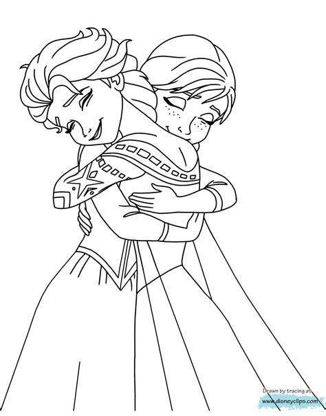 Gambar Frozen Coloring Pages Disney Book Anna Elsa Hugging Print Di
