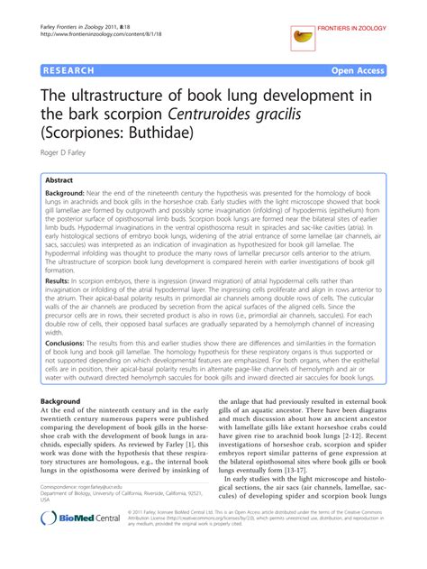 Pdf The Ultrastructure Of Book Lung Development In The Bark Scorpion