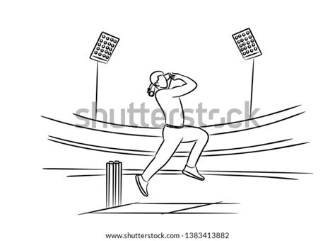 Bowler Bowling Cricket Championship Sports Line Stock Vector Royalty