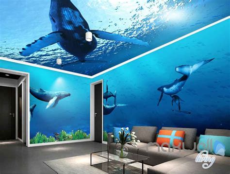 3d Whale Underwater Entire Living Room Bathroom Wallpaper Wall Murals