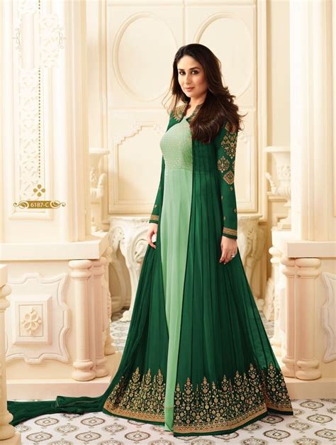 Buy Kareena Kapoor Pista Green And Dark Green Georgette Anarkali In Uk Usa And Canada Dresses