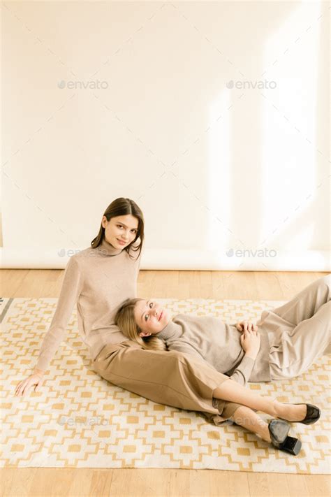 Portrait Of A Couple Two Cute Girls With Nude Make Up Stock Photo By