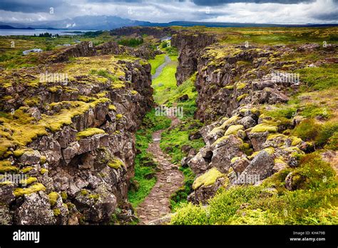 High Angle View Of A Fault Line Thingvellir National Park Iceland