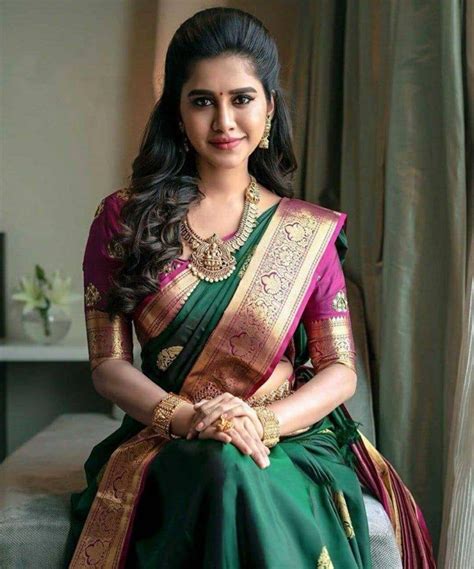 Green Kanchipuram Silk Saree And Blouse For Women Indian Saree Saree