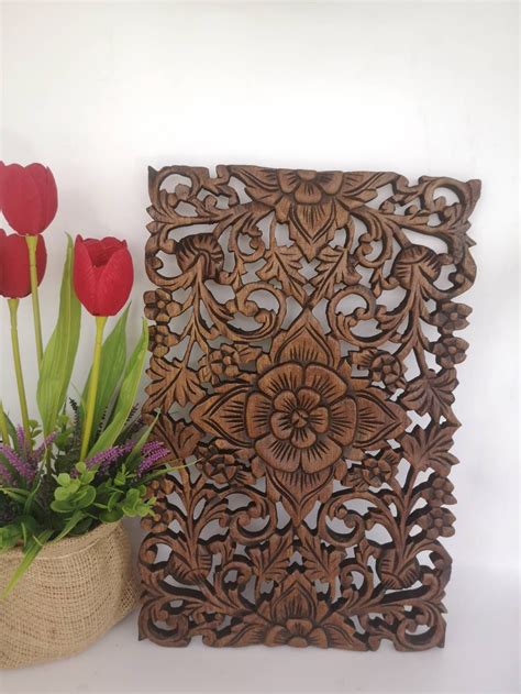 Wood Carving Wall Decor Flower Pattern Beautiful Art Etsy