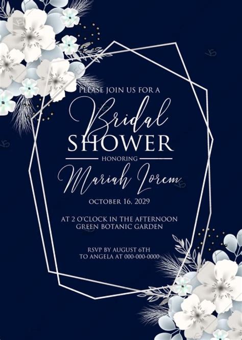 Did you scroll all this way to get facts about blue card background? Bridal Shower Invitation White Hydrangea Navy Blue ...
