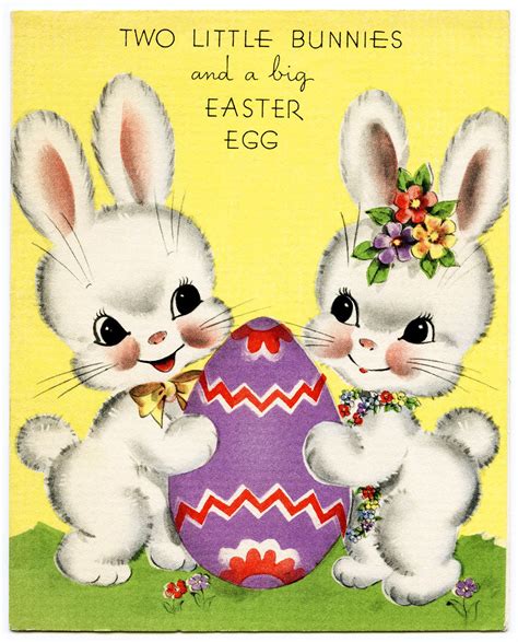 Free Vintage Image Two Little Bunnies Easter Card Old Design Shop