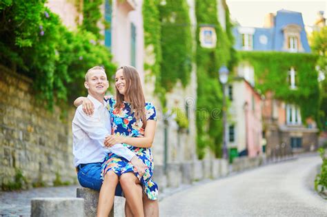 Young Romantic Couple Having A Date On Montmartre Stock Photo Image