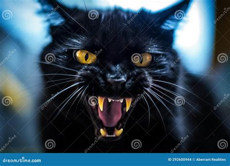 A Close Up Of A Black Cat With Its Mouth Open Stock Illustration