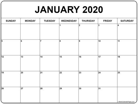 January 2020 Calendar 56 Templates Of 2020 Printable January 2020 Blank