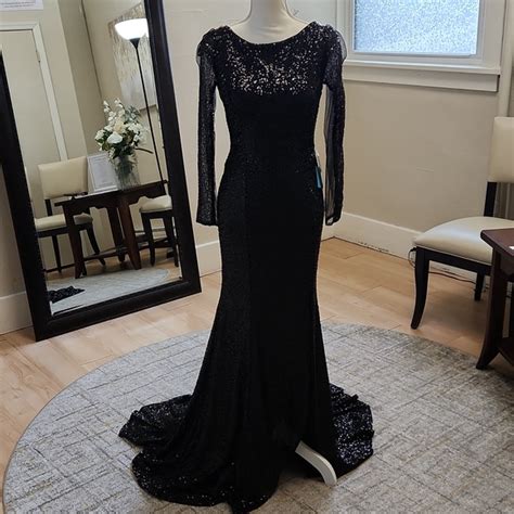 Alyce Paris Dresses Size 24 Black Sequin Long Sleeve Evening Gown