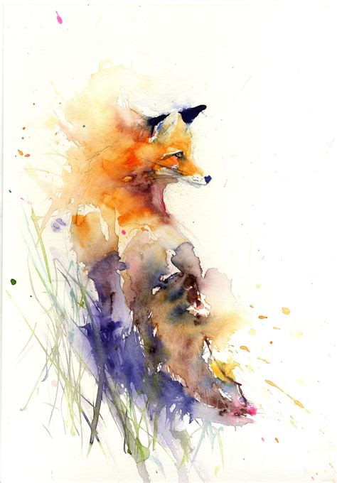 Jen Buckley Watercolor Red Fox Floral Prints Art Watercolor Fox