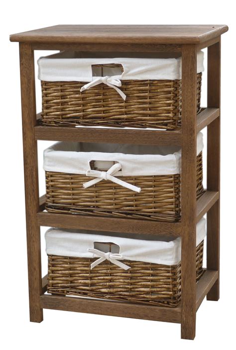 Shop with confidence on ebay! Wooden Storage Tower With 3 Wicker Baskets Boxes Drawers ...