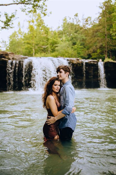 Arkansas Waterfall Engagement Session Arkansas Wedding Photographer Romantic Couple Poses