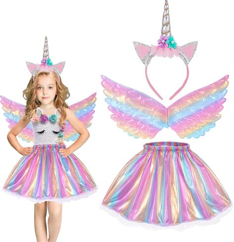 Hifot Unicorn Costume Kids Tutu Skirt For Girls Unicorn Wings Unicorn
