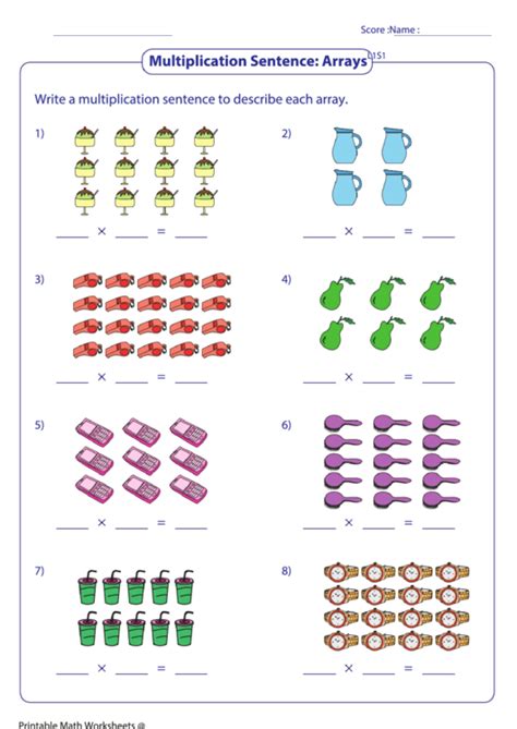 You may open the file and print or download and save an electronic copy and use when needed. Multiplication Sentence: Arrays Worksheet printable pdf ...