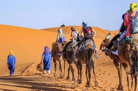 People Riding Camel In The Sahara Desert Morocco Editorial Stock Photo