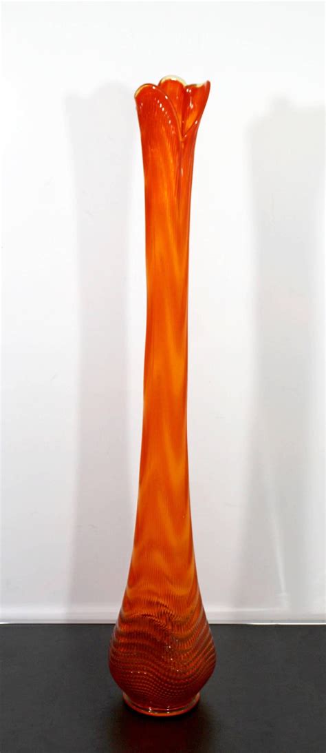 Mid Century Modern Massive Extra Tall Large Orange Viking Glass Art Floor Vase At 1stdibs
