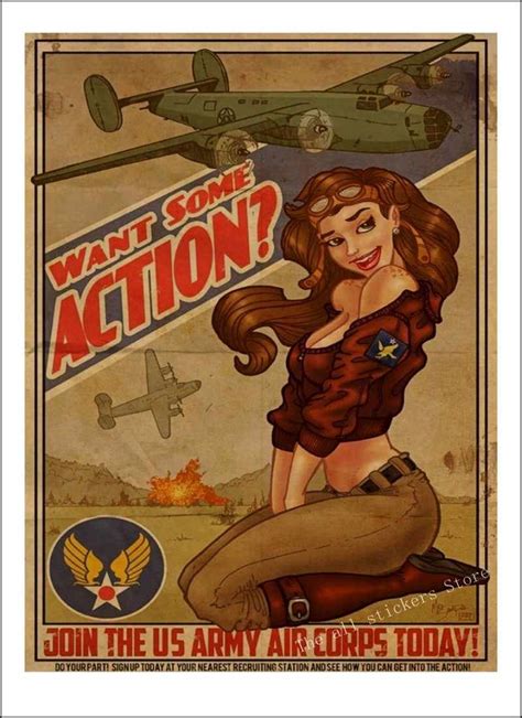 World War Ii Pinup Girls Classic Retro Kraft Paper Poster Sexy Girl Decorative Painting Military