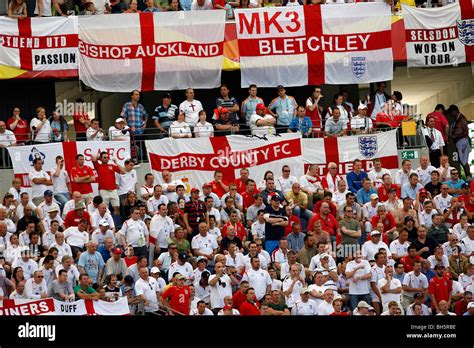 England Football Fans With Their Flags In The Stands At The 2006 Football World Cup Finals Stock