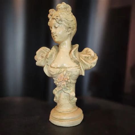 Vintage Art Nouveau Lady Woman Chalkware Bust Statue Victorian