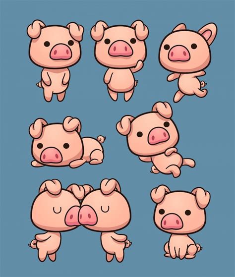 Premium Vector Kawaii Pigs