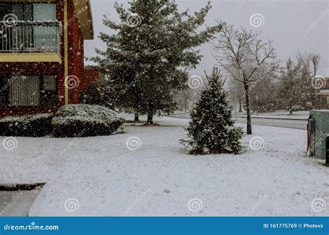 Winter Snow Covered Residential House In Snow On Winter Season In