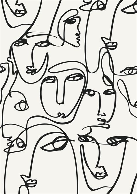 Modern line art man and woman portrait, minimalist contour. Printed Abstract Faces in Lines, One Line Artwork Print ...