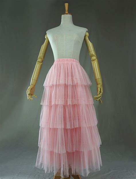 Pink Tiered Tulle Skirt High Waisted Tiered Tulle Maxi Skirt Tulle