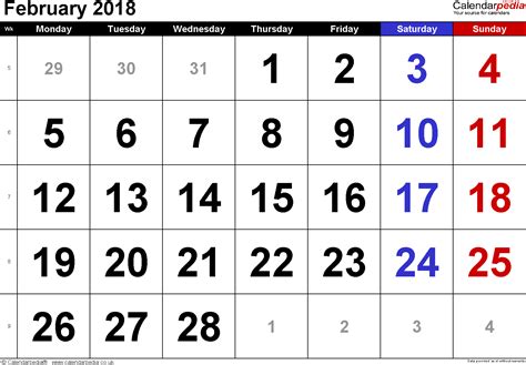 Calendar February 2018 Uk Bank Holidays Excelpdfword Templates