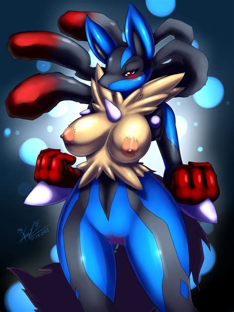 Rule Abstract Background Blush Breasts Female Lucario Mega