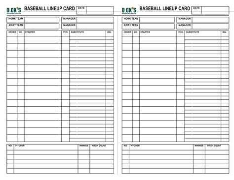 Free Printable Baseball Lineup Templates Fillable Pdf Excel And Pdf