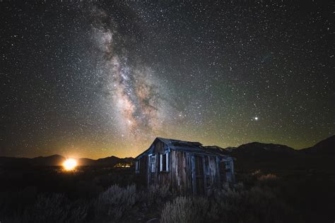 Cabin Under Starry Night During Nighttime Photo Free Nature Image On