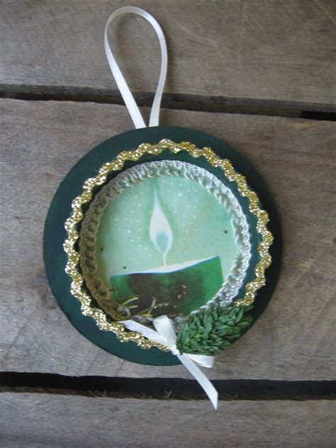 Vintage Card And Ribbon Spool Ornament Upcycled Vintage Candle Etsy