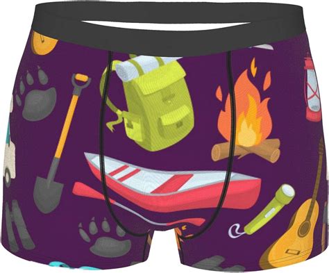 Mens Underwear Camping Pattern Boxer Briefs Comfort Boxer Lounge