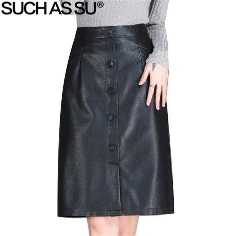 Buy New 2018 Fall Winter Pu Leather Skirt Women Black