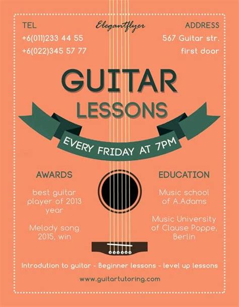 Conveniently enough, music flyer templates make the life of a musician, producer, or promoter even better with its ease of use and lesser time in making them. Guitar Lessons Free Flyer Template | Guitar lessons, Music lessons, Guitar