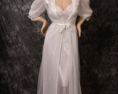 Vintage Val Mode Chiffon And Satin Bridal Nightgown Robe Etsy
