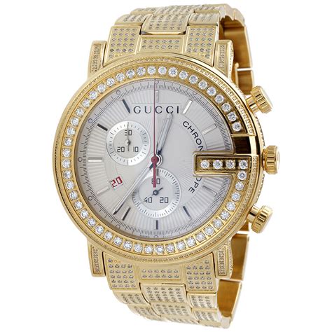 Mens Ya101339 Gucci Diamond Watch 101 G Round Chronograph 44mm White