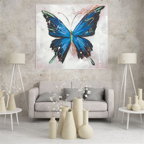Abstract Handmade Blue Butterfly Oil Painting On Canvas 100 Etsy