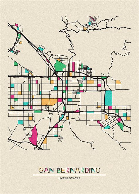 San Bernardino California City Map Drawing By Inspirowl Design Pixels