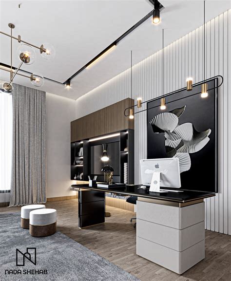 A Modern Office With Black And White Decor
