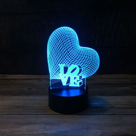 3d romantic love heart desk light 7 color led lamp base w usb and touch control ebay