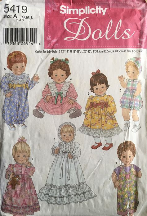 Simplicity 5419 Craft Pattern Uncut Etsy In 2021 Baby Doll Clothes