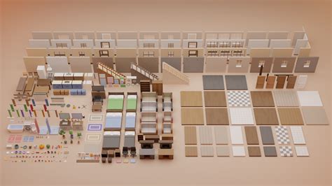 3d Model Low Poly Modular Interior Pack Vr Ar Low Poly Obj Fbx Blend