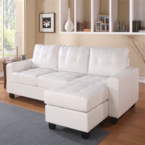 Bowery Hill Bonded Leather Sectional With Ottoman In White Bh 1515499