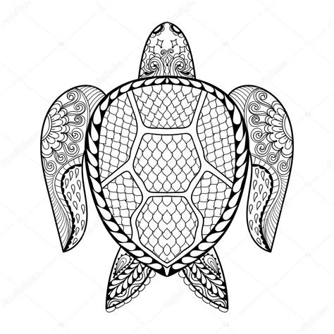Hand Drawn Sea Turtle For Adult Coloring Pages In Doodle Zentan Stock